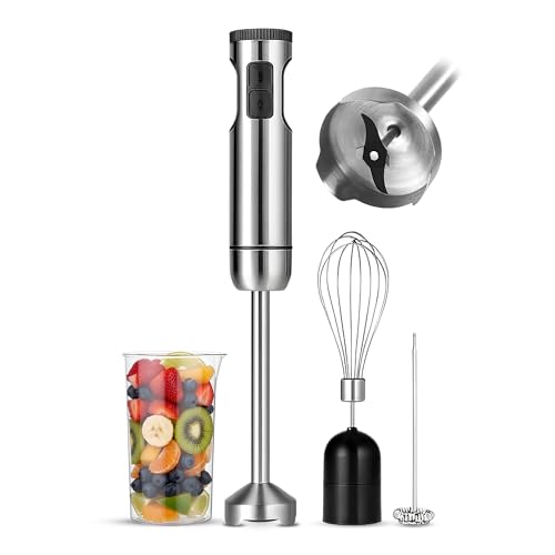 TEGH Immersion Blender Handheld, 8-Speed 4-in-1 Stainless Steel Hand Blender Stick | Electric Hand Mixer & Food Processor | Corded Emulsion Blender for Smoothies, Soups, Sauces & Baby Food