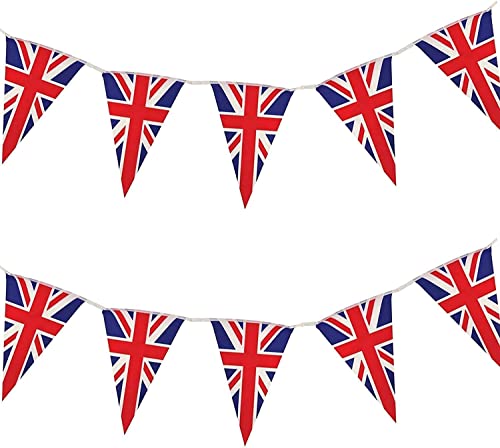 40m/130ft Long Union Jack Bunting Banner with 100 Triangle Flags Sports Royal Events Street Party Decorations Pub BBQ Great Britain Support