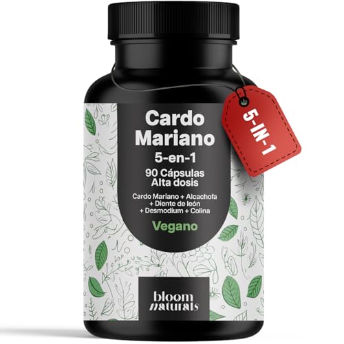Cardo Mariano Alcachofa y Diente de Leon - 90 Cápsulas - Complejo 5-en-1 con Silimarina y Colina - Vegano y Producido en Alemania - Cardo Mariano Capsulas