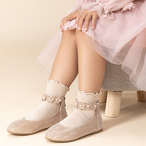 Trary Girls Flats With Ankle Strap - Ballet Flower Dress Shoes Gold Glitter Size 13 #TOP4