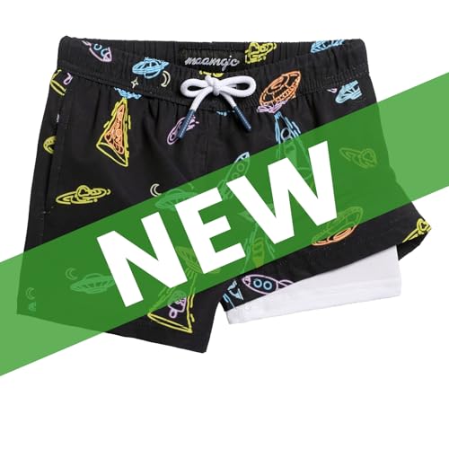 Image of maamgic Boys Swim Trunks with Compression Liner 4-Way Stretch Quick Dry Bathing Suit Toddler Beach Shorts