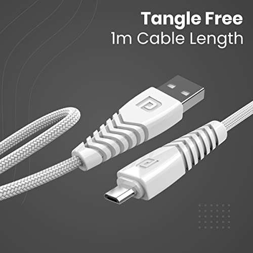 Image of Portronics Konnect B Micro USB Cables For Fast Charging & Data Sync 3.0 Amp with PVC Heads I Nylon Braided I 1 mtr(White)