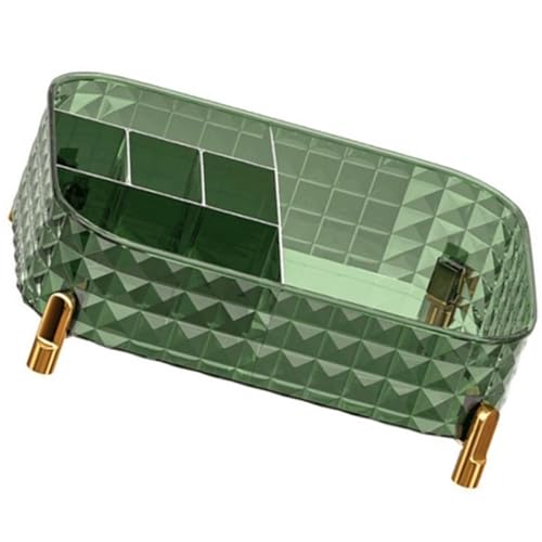 JOINPAYA Organizador de Maquillaje Grande para Encimera, Caja de Almacenamiento Cosméticos Transparente Textura Diamante, Material Abs y Pet, Color Verde, Soporte para Lociones y Lápiz
