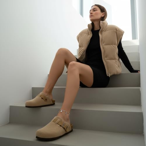 Image of CUSHIONAIRE Hana Womens Clogs | Comfortable Vegan Suede Clogs for Women | Slip On Potato Shoes with Cork Footbed & Arch Support | Memory Foam, Wide Widths Available