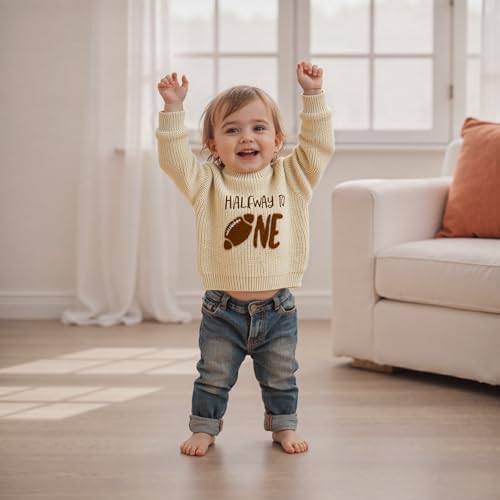Football Half Birthday Outfit Baby Boy Girl Half Way to ONE Sweater Long Sleeve Pullover Knitwear Top Cake Smash Clothes3
