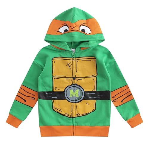 Nickelodeon Teenage Mutant Ninja Turtles Michelangelo Boys Zip Up Hooded Sweatshirt for Big Kids Green
