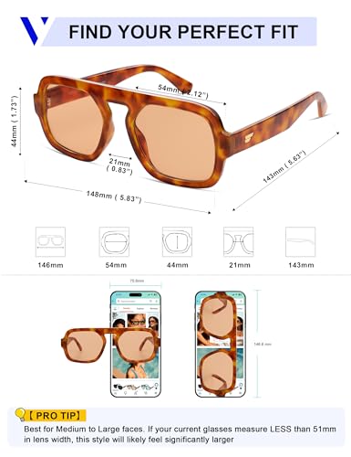 Image of VANLINKER Retro Square Aviator Sunglasses for Women Men 70s Vintage Style Trendy Flat Top Rectangle Sun Glasses VL9826
