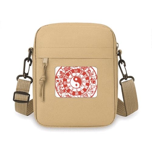 Sac à bandoulière pour téléphone portable zodiaque chinois en toile légère et mini pochette noire