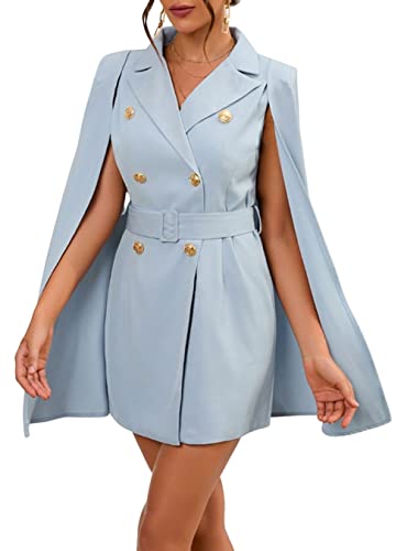 CHARTOU Women Elegant Blazer Dress Poncho Cape Double Breasted Office Work Mini Dress Blazer Jacket
