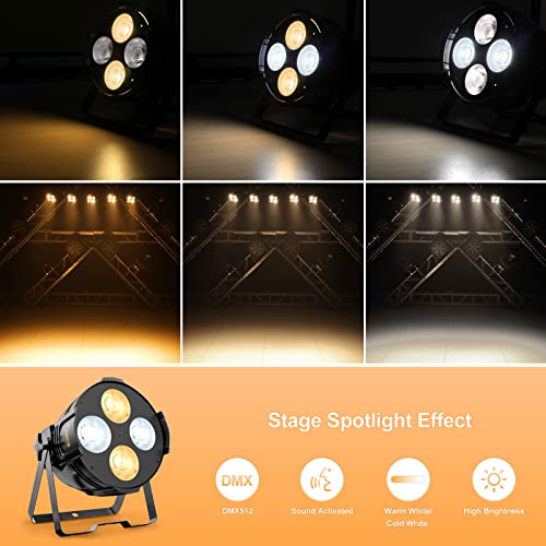 Stage Light,Yunhion Cob Stage Lights 160W Dj Par Light 4-Eye White Stage Lighting, Warm White/Cool White Led Stage Spotlight,Brighter Dmx512 Party Lights 8400 Lumens For Church Wedding Theater,1Pack #TOP2