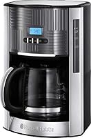 Russell Hobbs Kaffeemaschine [Digitaler Timer, Brausekopf für optimale Extraktion&Aroma] Geo Edelstahl Grau (1 bis 12 Tassen, 1,5l Glaskanne, Warmhalteplatte, 1000W) Filterkaffeemaschine 25270-56 – Ansicht 1