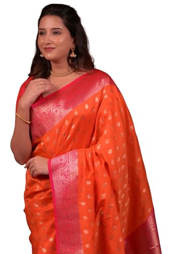 Image of SGF11 Women's Kanjivaram Pure Handloom Soft Silk Saree With Blouse Piece