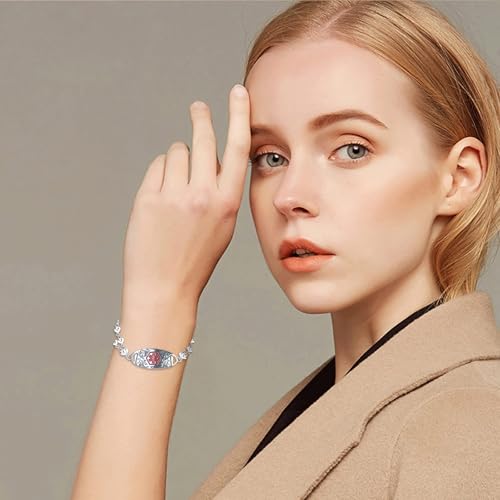 Custom Medical Alert Bracelets for Women, Personalized Medical Bracelet, Customized Stainless Steel Free Engraving Emergency Awareness Medical ID Bracelets for Autism Allergy Diabetic Epilepsy4