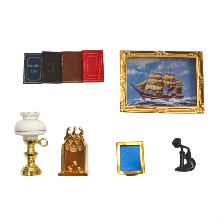 Dolls House Traditional Study Accessory Pack for 1:12 Scale Dolls House, 6 Pieces, Miniatures