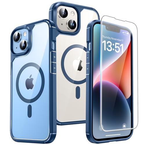 TAURI fĂĽr iPhone 14 Plus HĂĽlle 6,7" mit Schutzfolie - Tiefblau