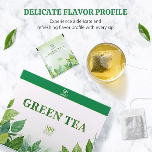 Soeos Green Tea, 6.3 oz (180g), 100 Tea Bags, Refreshing and Fragrant, Sustainably Sourced, Ideal for Hot or Iced Tea, Long-Lasting Freshness - 3