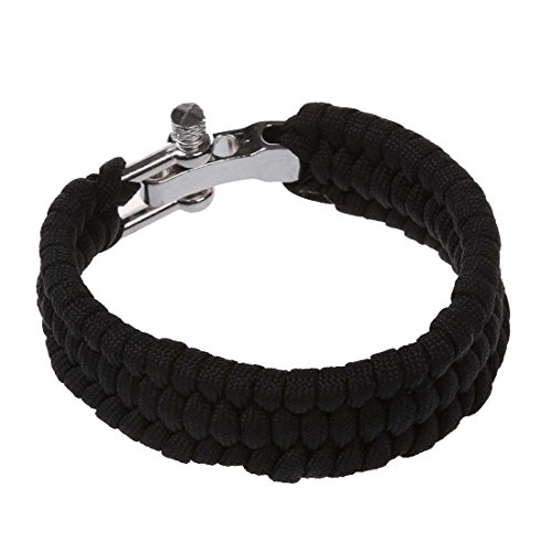 Peowuieu 7 Strand Survie Weave Militaire Bracelet Cordon Boucle - Noir