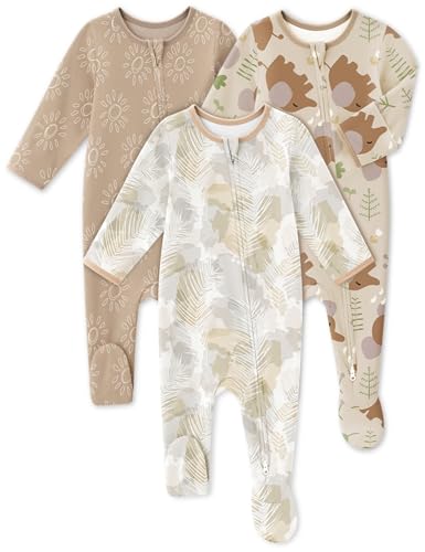 Image of FILLEEP Baby Sleepers 3 Pack Cotton Pajamas for Newborn 0-3 3-6 6-9 Months Boys Girls Clothes Sleep 'N Play Footie PJs