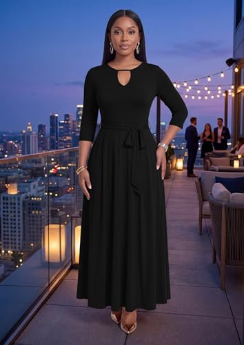 Image of MarryUP Women 2025 Casual Loose Maxi Dress with Pockets V Neck Short Sleeve Tiered Long Summer Beach Swing Dresses