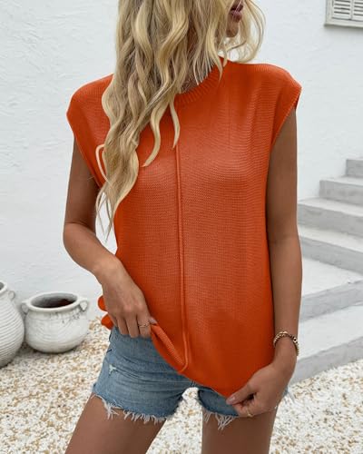 Image of COSSEN Womens Summer Cap Sleeve Tops Trendy Casual Crew Neck Knit Lightweight Sweater Pullover Top