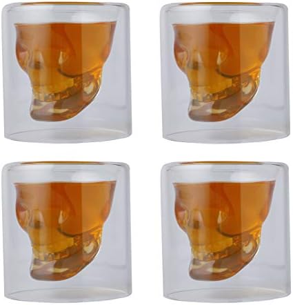 Viktorwan Skull Glasses, Shot Glasses,Funny Crystal Drinking Cup,Creative Whiskey Glasses,Double Wall Cool Beer Cup for Wine Cocktail Vodka,Home Halloween Party Bar Gift, set of 4 (25ml)