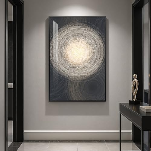 Framed Modern Luxury Black Gold Abstract Wall Art, Contemporary Bright Prints Paintings Artwork for Walls-Minimalist Circle Pictures for Living Room Entryway Hallway Dining Bedroom Wall Decor 24×36 In