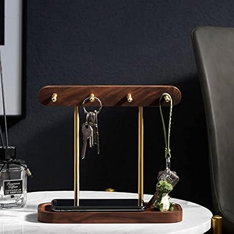 Hawgeylea Key Rack entrance porch key storage box creative brass desktop ornament rack Black walnut(22cm*8.5cm*20cm) Cover