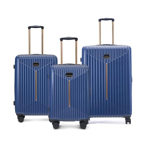 Image of The Midnight Voyager Set of 3 Luggage, Cabin 57cm, Check in Medium 67.5 cm, Check in Large 76 cm, Hard Sided Polycarbonate Trolley Bag, Dual Anti-Theft Zippers, TSA Lock (Storm Blue)
