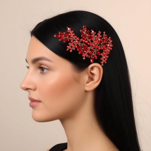 Barrettes à cheveux pour mariage strass rouge accessoires coiffure bal fin d'année fête