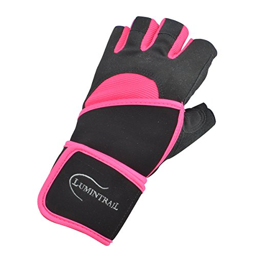 Lumintrail Half Finger Sports Exercise Gloves Anti-Slip Gel Padding Wrist Wrap Mens Womens Breathable Lycra Washable Weight Lifting Fitness Cycling (Pink, Medium) #TOP1