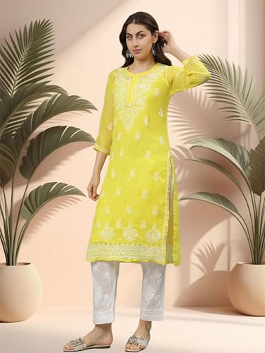 Image of Seva Chikan Hand Embroidered Lucknowi Chikankari Georgette Kurta with Inner Slip SCL4711