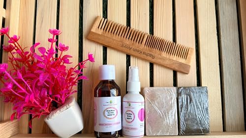 Image of Hair & Skin Combo - Hair Oil, Hair Serum, Neem Comb & Herbal Soaps (Rice & Masoor + Sandalwood Neem & Tulsi) | Daily Hair & Body Care Set for Men & Women