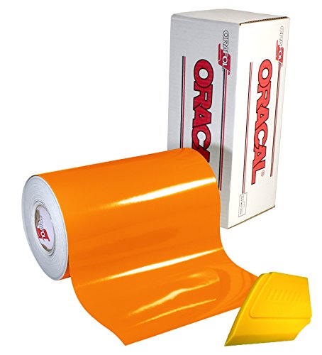 ORACAL 651 Multi-Colored Vinyl Solvent-Based Adhesive-Backed Calendared Wrap Decals w/Yellow Multi-Purpose Squeegee (12x 5ft, Pastel Orange)