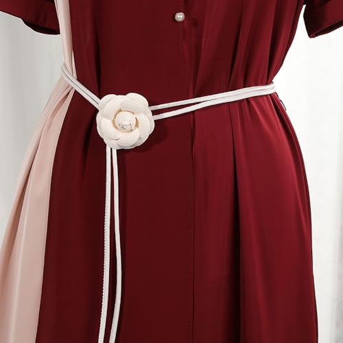 Womens' Small Flower Knot Leather-Rope Waist Belt with Pearl for Dress Elegant Sweet2