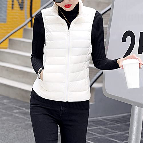 shownicer Damen Weste Kurze Ärmellose Jacke Warme Steppweste mit Kapuze Daunenweste Winter Frühling Stehkragen Gesteppt Leicht Daunenjacke Steppjacke Wintermantel A Weiß S