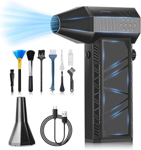 Compressed Air Duster 130000RPM Electric Air Duster Adjustable Air Blower, Cordless Turbo Fan Turbo Dryer Rechargeable Jet Dry Blower for Keyboard, PC, Car, Air Bed Outdoors and Home Cleaning