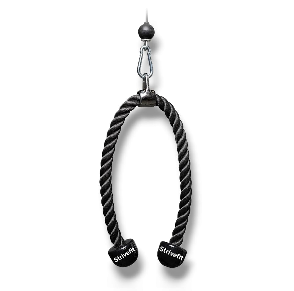 STRIVE FIT Tricep Rope Cable Attachment – 27" Heavy-Duty Nylon Braided Pull Down Rope with Stainless Steel Snap Hook for Triceps, Biceps, Lats – Home Gym & Fitness Equipment – Black-picture-21