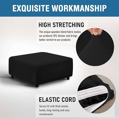 qiden Square Footstool Cover Jacquard Plush Thicker Large Stretch Pouffe Cover Anti-Slip Ottoman Slipcovers With Elastic Bottom, Machine Washable-Black-XLarge - Cosy Home Interiors qiden Square Footstool Cover Jacquard Plush Thicker Large Stretch Pouffe Cover Anti-Slip Ottoman Slipcovers With Elastic Bottom, Machine Washable-Black-XLarge - Image 5