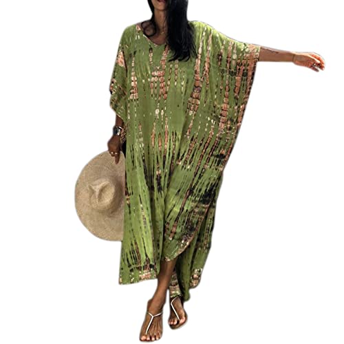 Vestido de playa maxi caftán bohemio tipo kimono largo para mujer