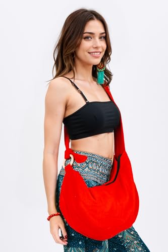 Image of Hobo Crossbody Bag for Women - Handmade Cotton Boho Purse with Wooden Ring | Lightweight Slouchy Shoulder Sling Tote Bag
