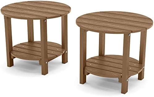 YEFU Adirondack Side Table Set of 2, Double Outdoor Side Table, Poly Lumber end Table, Weather Resistant for Indoor, Patio, Pool, Porch, Backyard-Teak