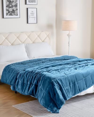 Uttermara Sherpa Fleece Weighted Blanket 15 lbs for Adults, Unicolor Ultra-Soft Fleece and Sherpa, Dual Sided Cozy Plush Blanket for Sofa Bed, 60 x 80 inches, Slate Blue