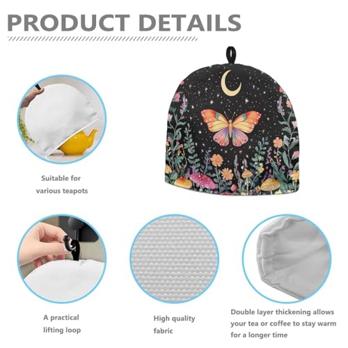 Image of Soft Teapot Dust Protector Mushroom Leaf Butterfly Tea Cosy Keep Warm Thick Cotton Insulated Teapot Warmer Cosies Kettle Cover