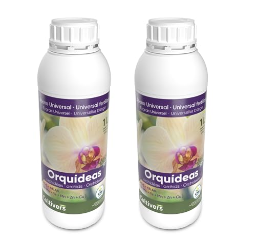 CULTIVERS Fertilizante Orquídeas Ecológico Líquido 2x1L. Crecimiento saludable, Mayor Floración e Intensifica el color. Con Macronutrientes y Micronutrientes. Abono 100% Orgánico y Natural