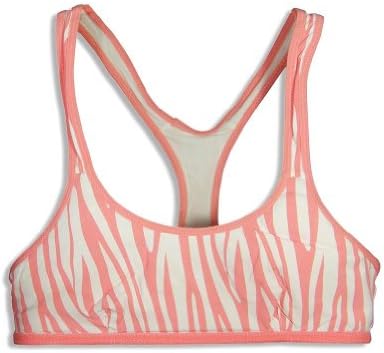 CC Girl - Big Girls' Reversible Racerback Zebra Stripe Sports Bra, Coral Pink, White 24158-36