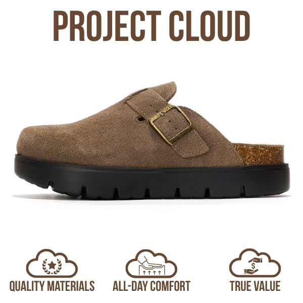 Project Cloud Genuine Leather Platform Clogs for Women Footwear - Memory Foam Arch Support Cork Footbed Casual Shoes & Mules for Women 2025 (Benton Chunky)