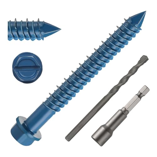 DAYALO Lot de 30 vis à béton M6,5 x 57 mm Galvanisées avec foret et clé à douille hexagonale pour maçonnerie, architecture, industrie (bleu)