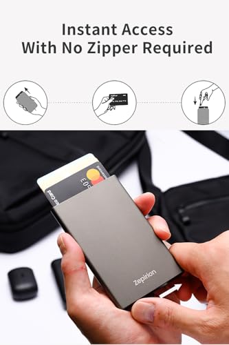 zepirion Slim Aluminum Card Holder Wallet for Men, Durable Expandable Back Poket, RFID Blocking Minimalist Metal Pop Up Wallet, Cards Plus Cash Quick Wallet2 (Black)3