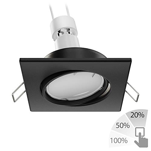 ledscom.de Deckeneinbaustrahler RIR Einbaurahmen schwarz matt eckig schwenkbar + LED Lampe, wei&szlig;, 3-Stufen Dimmen 609lm