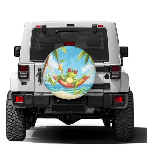 Image of Delerain Spare Tire Cover Cute Frog Wearing Sunglasses Wheel Covers Waterproof Dust-Proof UV Sun Universal Fit for Trailer RV SUV Truck and Many Vehicle (17 Inch for Diameter 31 inch-33 inch)